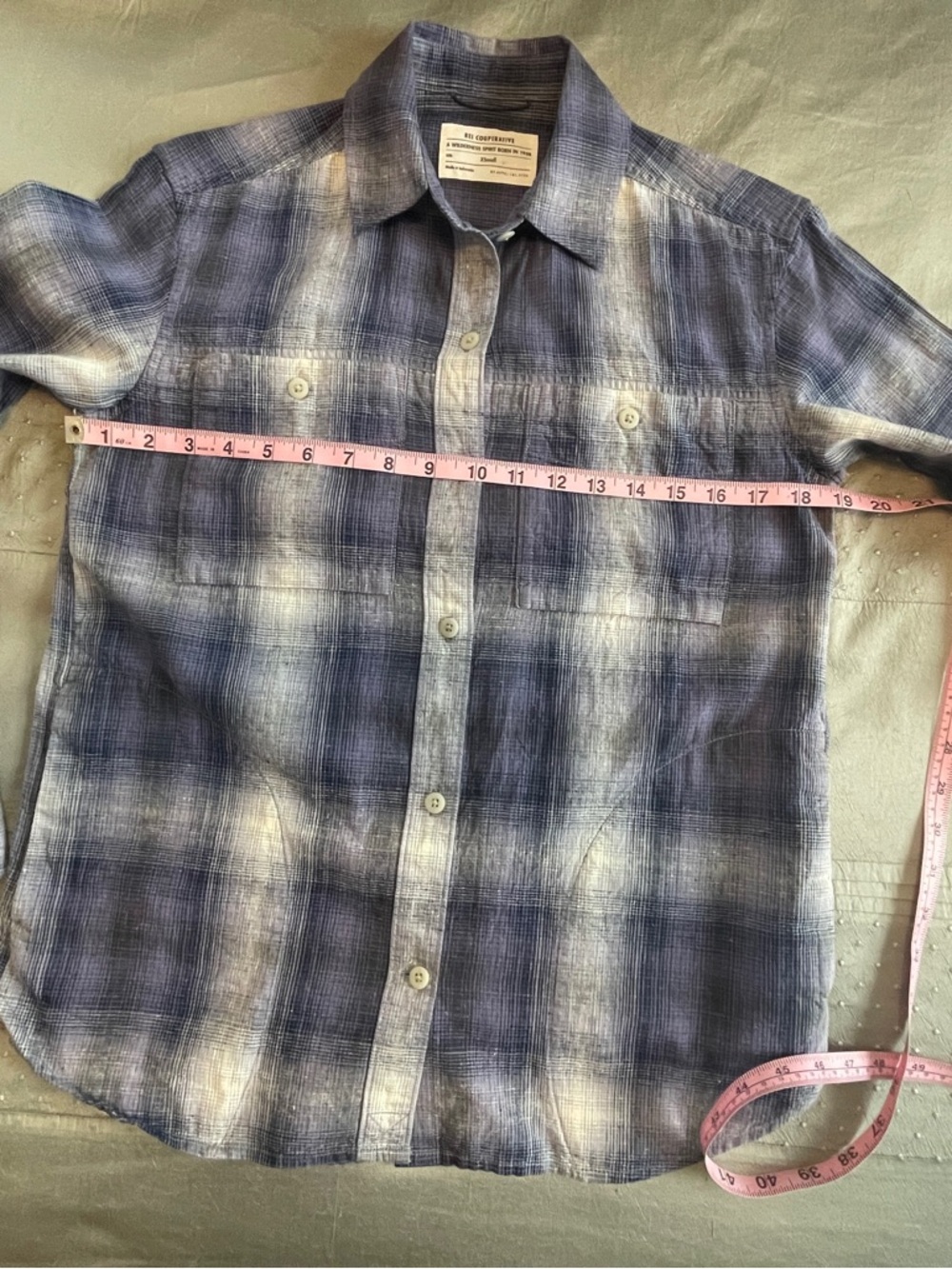 REI Women’s Navy Plaid Button Front Shirt Hemp & Cotton size XSmall - Picture 8 of 13